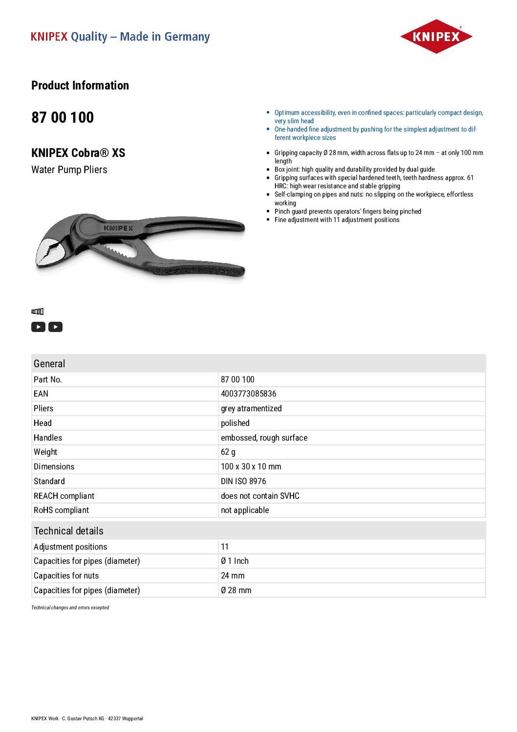Knipex 87 00 100 cobra xs - Image 12