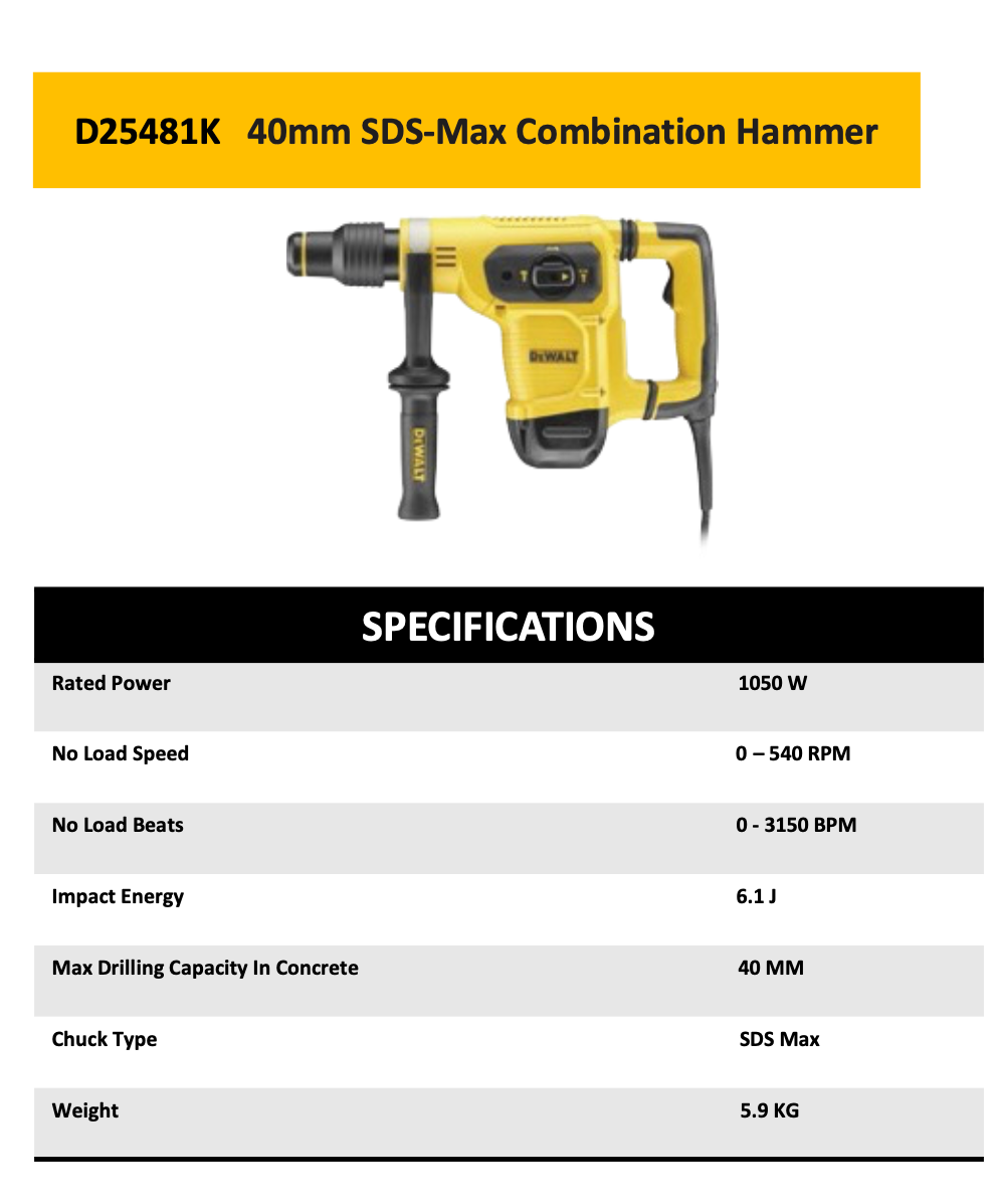 DEWALT D25481K-QS 1050W 3-Mode 40mm SDS-MAX Combi Hammer - Image 4